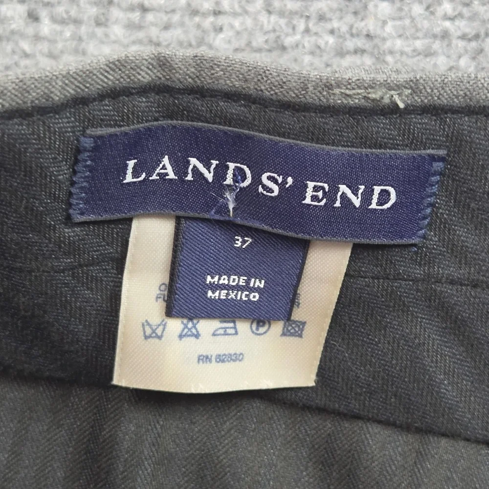 Lands End Dress Pants Mens 37 Gray 100% Wool Pleated Office Professional Career